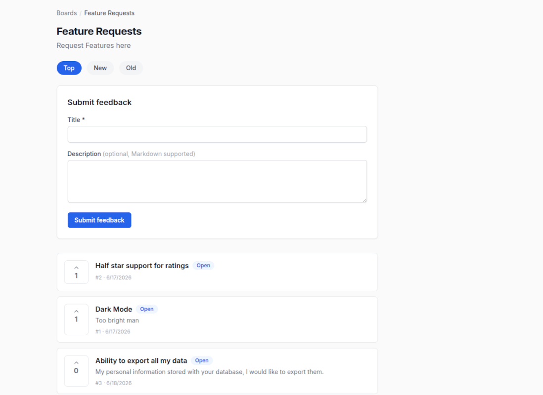 OpenCan feedback board showing posts with voting and status badges
